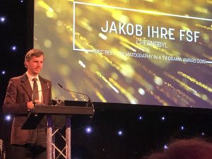 Jakob Ihre FSF gives his acceptance speech after winning the trophy for Best Cinematography in a TV Drama for his work on ”Chernobyl”.